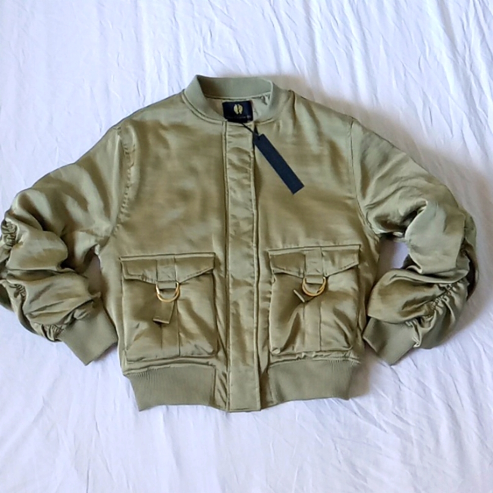 House of Harlow 1960 Women's Bomber Jacket Green Size S